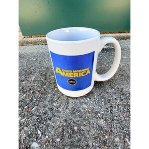 Vintage Good Morning America ABC News Coffee Mug MWare White Blue Yellow Ceramic